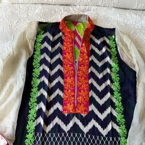 Colorful Embroidered Tunic with Chevron Pattern